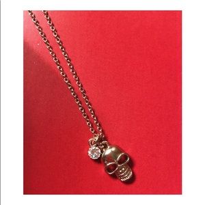 Gold Skull Necklace with Rhinestone Stud